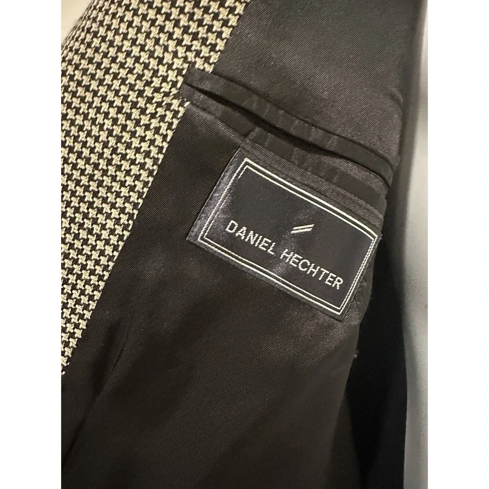Daniel Hechter Men's Blazer Jacket Brown Black Houndstooth Wool 44L Long Vintage